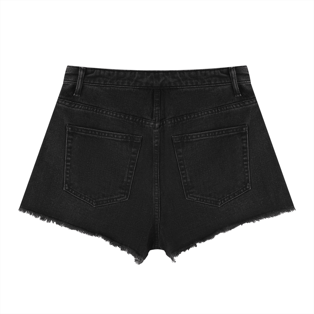 JAQUSONNE LOGO VINTAGE WASH HIGH RISE DENIM SHORTS