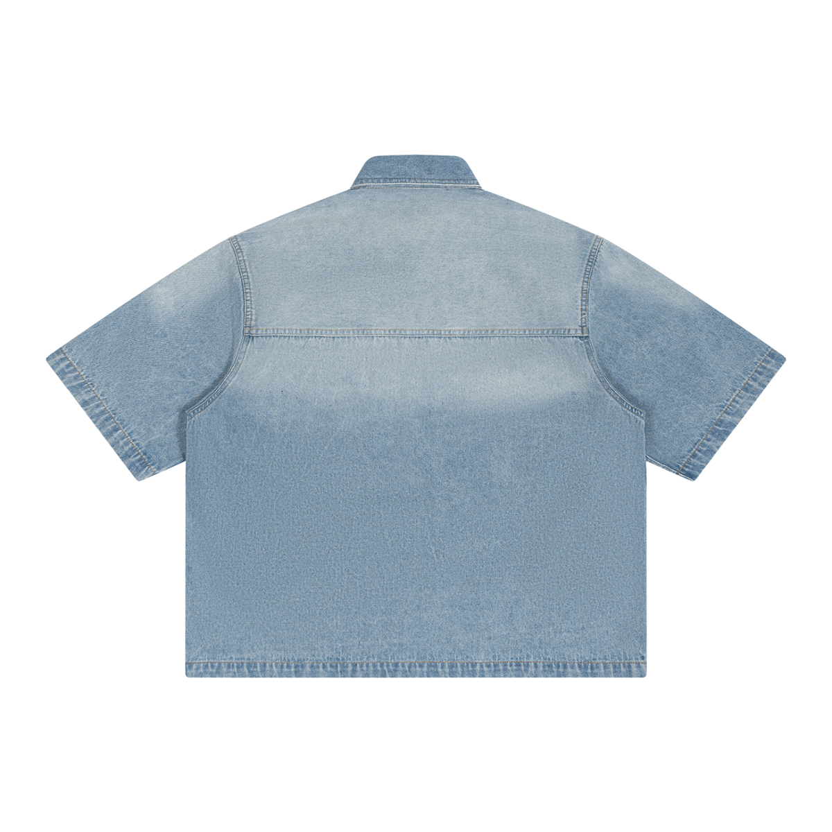 JAQUSONNE LOGO VINTAGE WASH SHORT DENIM SHIRT
