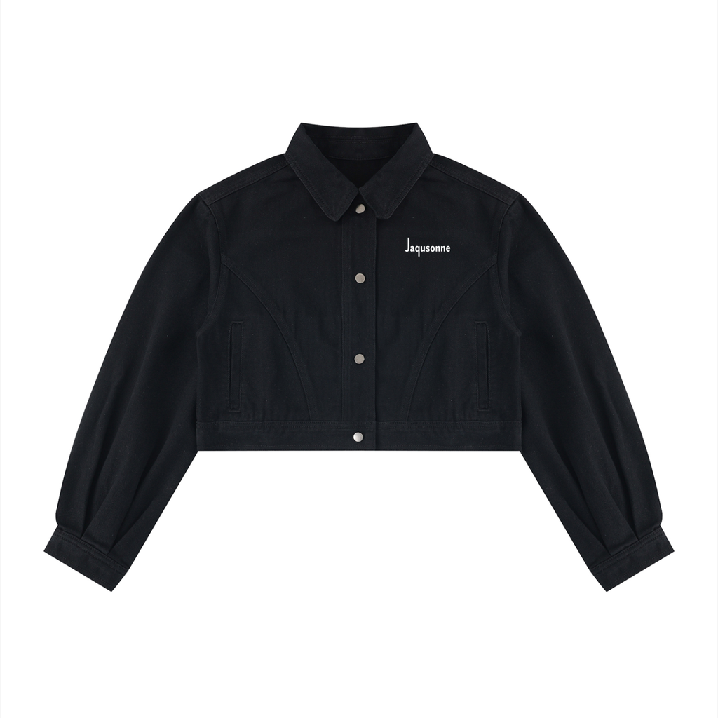 JAQUSONNE LOGO CROP DENIM JACKET