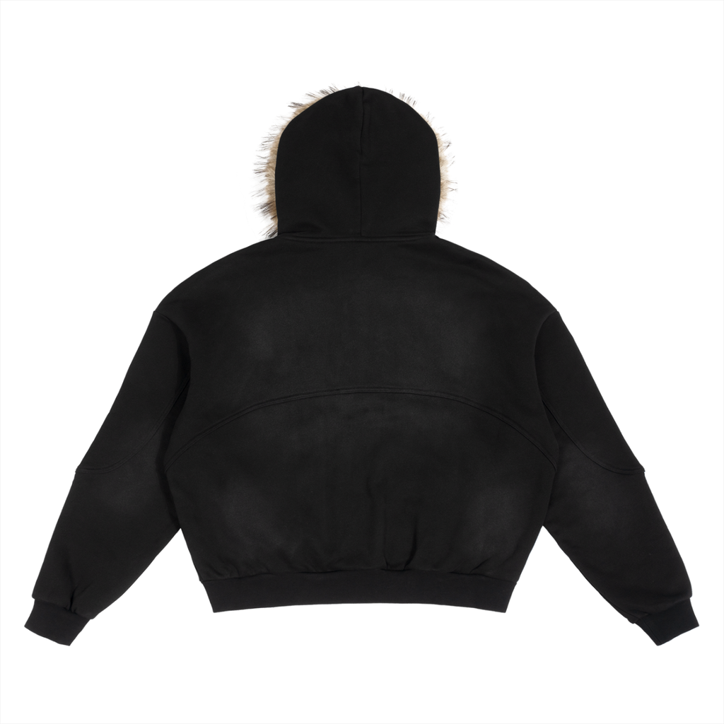 JAQUSONNE LOGO SUN FADE BOXY FUR HOODIE