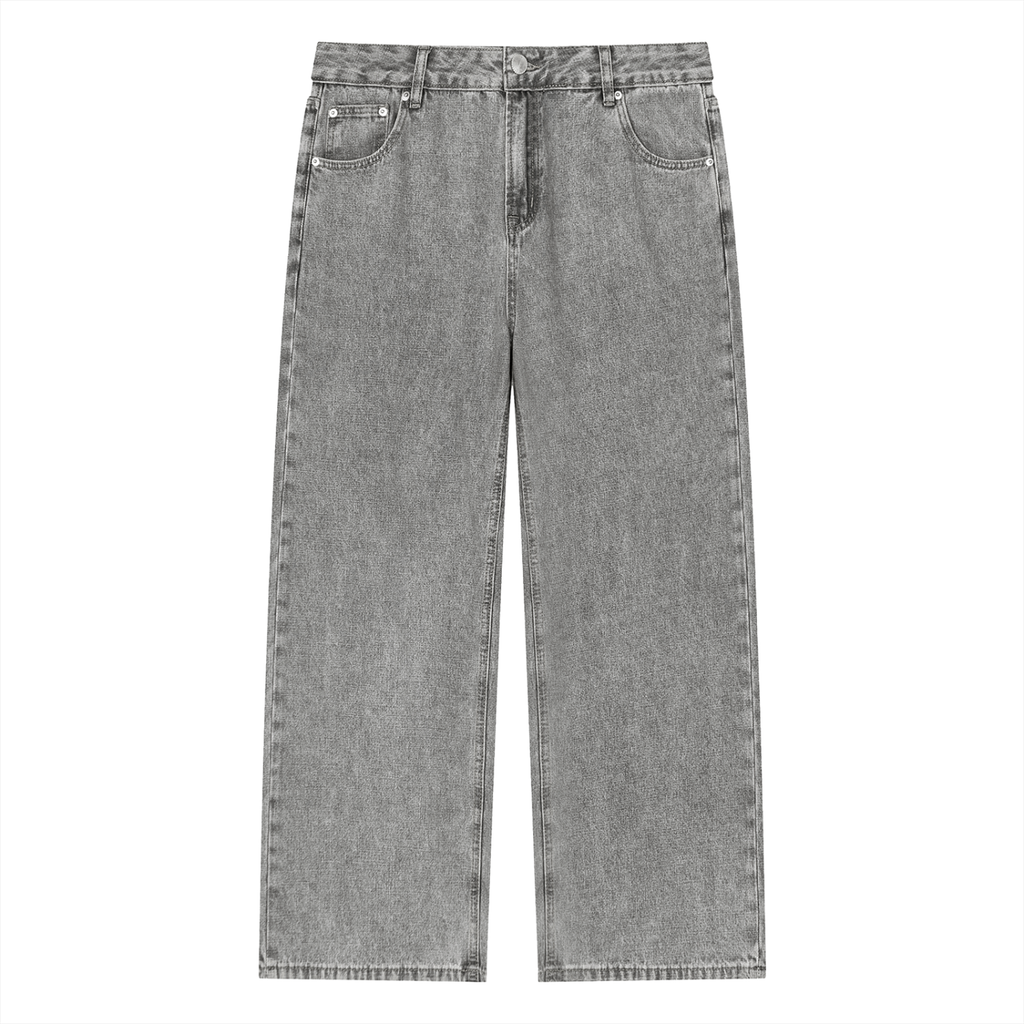 VINTAGE WASH FULL-ZIP DENIM STRAIGHT LEG JEANS