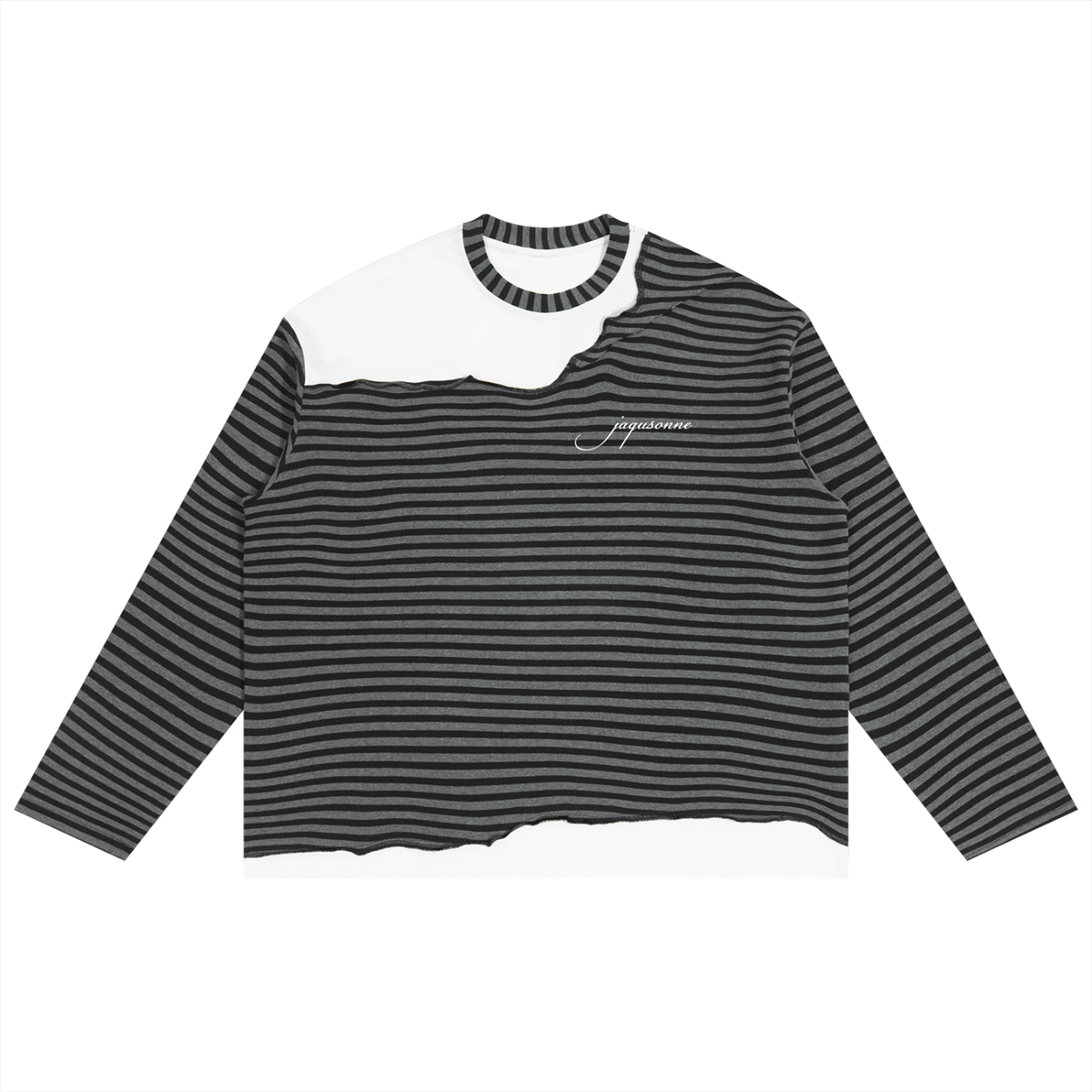 SCRIPT LOGO STRIPED PANEL BOXY LONG SLEEVE T-SHIRT