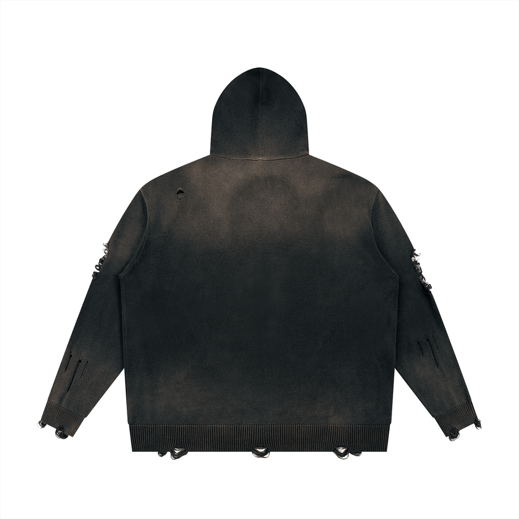 VARSITY DISTRESSED FULL ZIP SWEATER