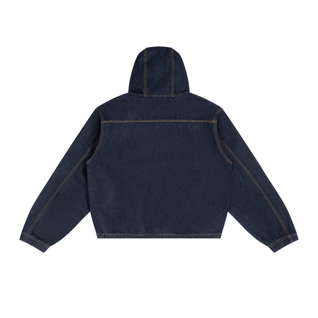 JAQUSONNE LOGO VINTAGE WASH HOODED DENIM JACKET