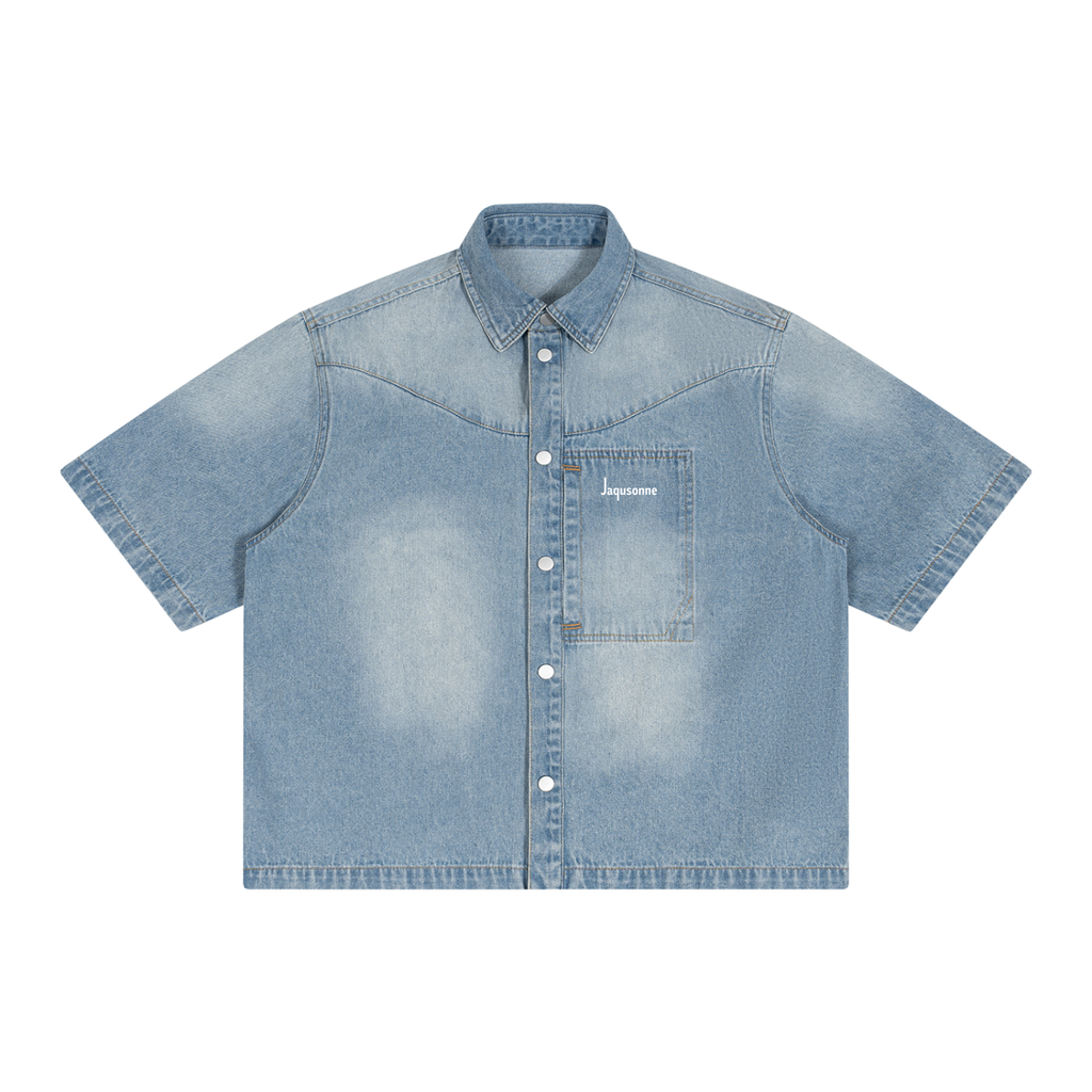 JAQUSONNE LOGO VINTAGE WASH SHORT DENIM SHIRT