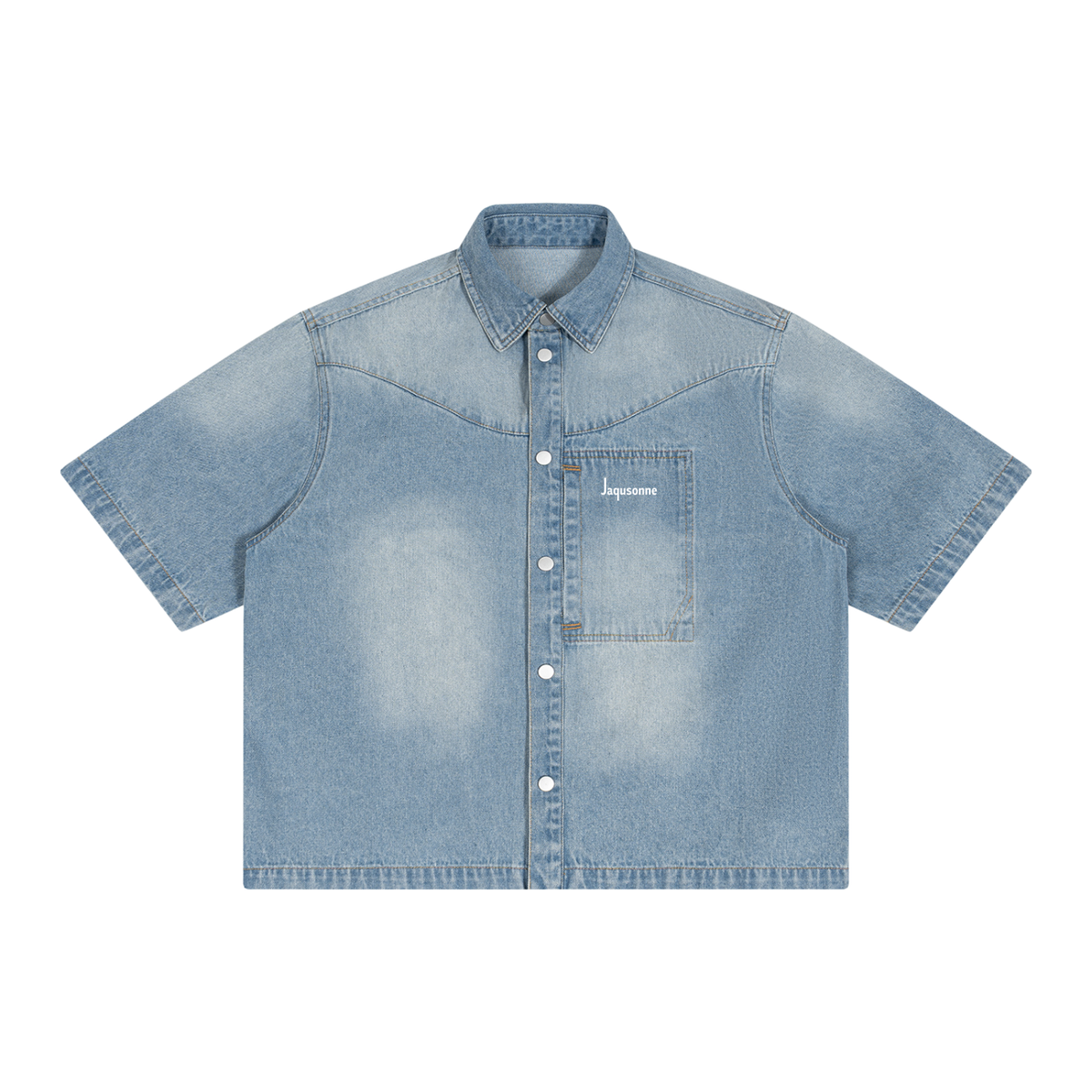 JAQUSONNE LOGO VINTAGE WASH SHORT DENIM SHIRT