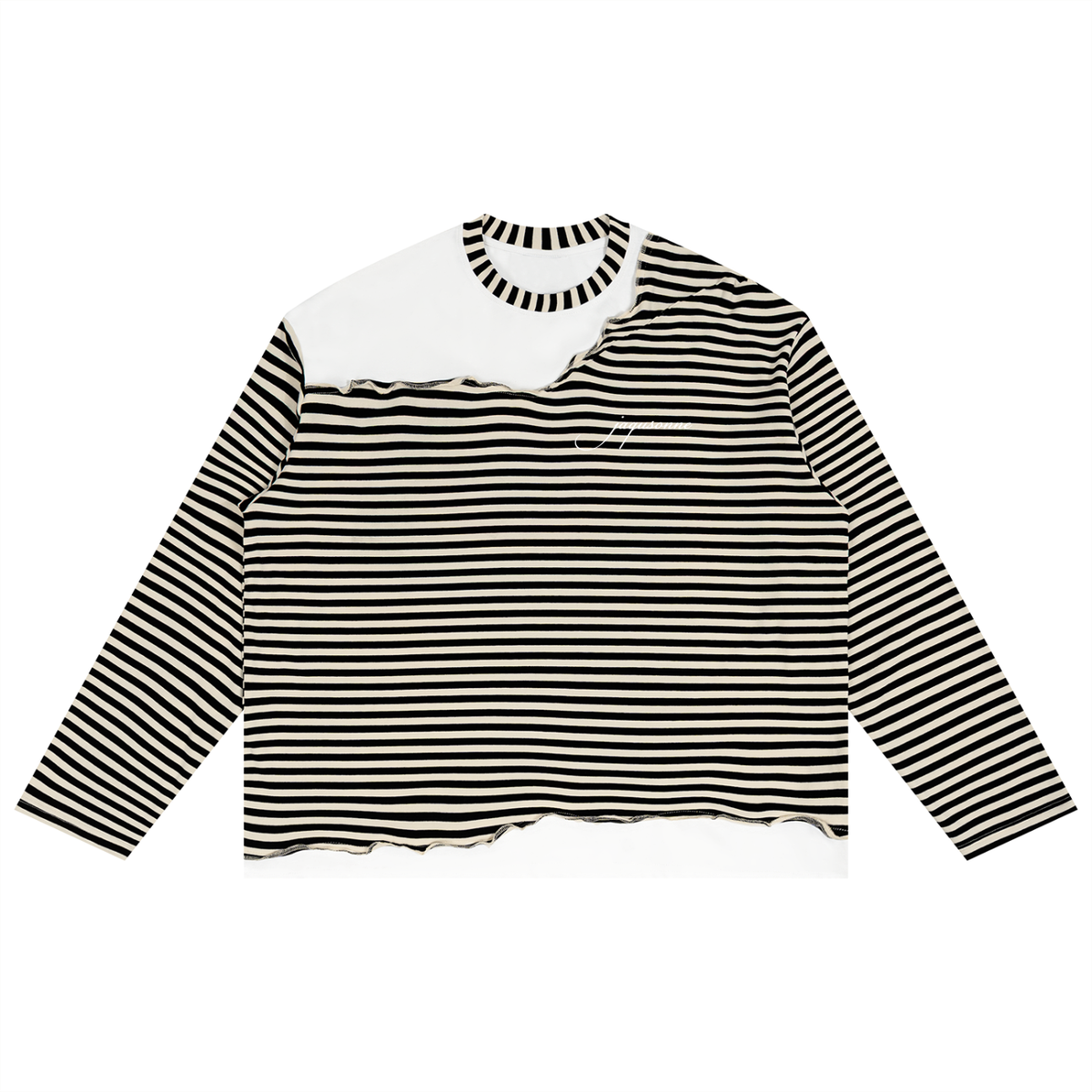 SCRIPT LOGO STRIPED PANEL BOXY LONG SLEEVE T-SHIRT