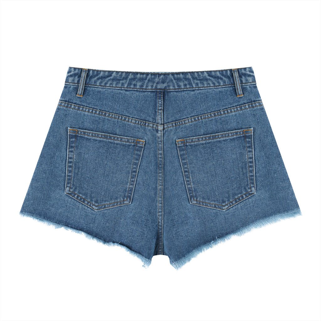 JAQUSONNE LOGO VINTAGE WASH HIGH RISE DENIM SHORTS