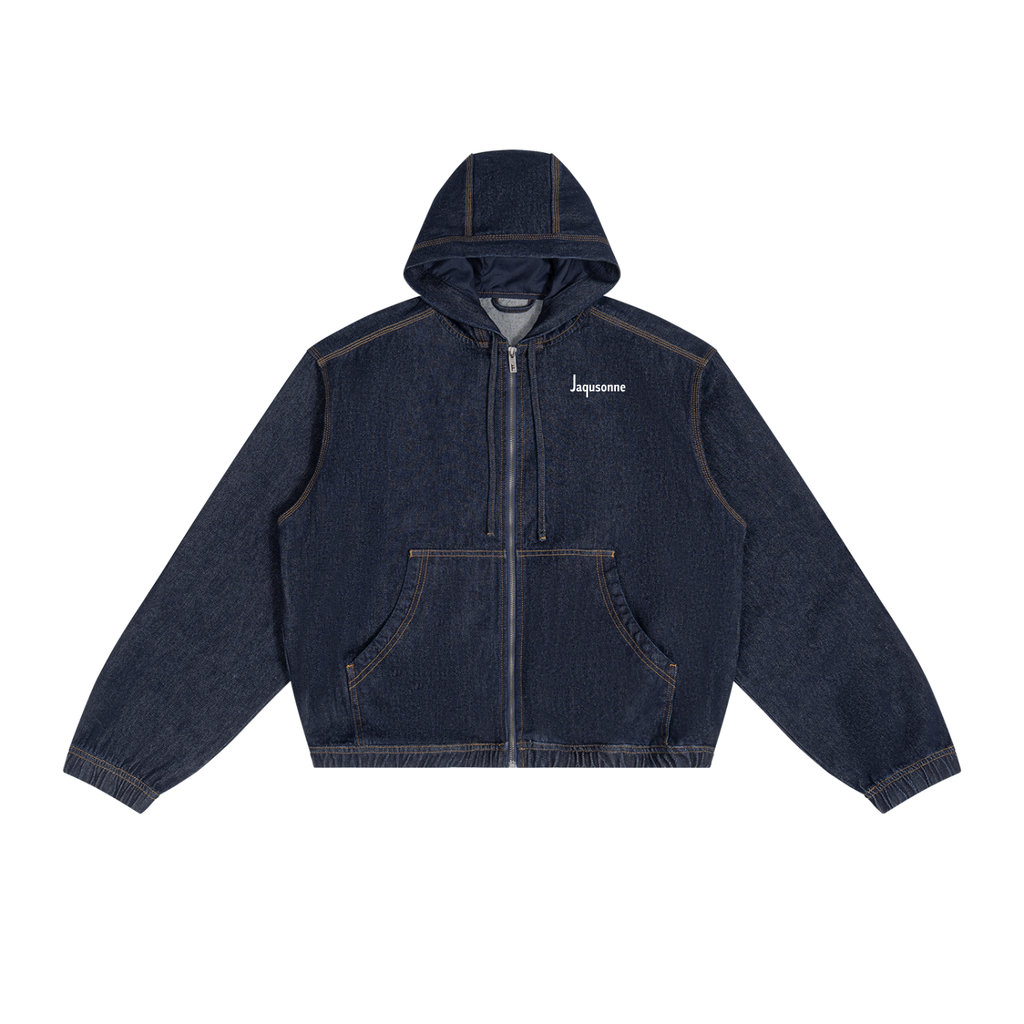 JAQUSONNE LOGO VINTAGE WASH HOODED DENIM JACKET