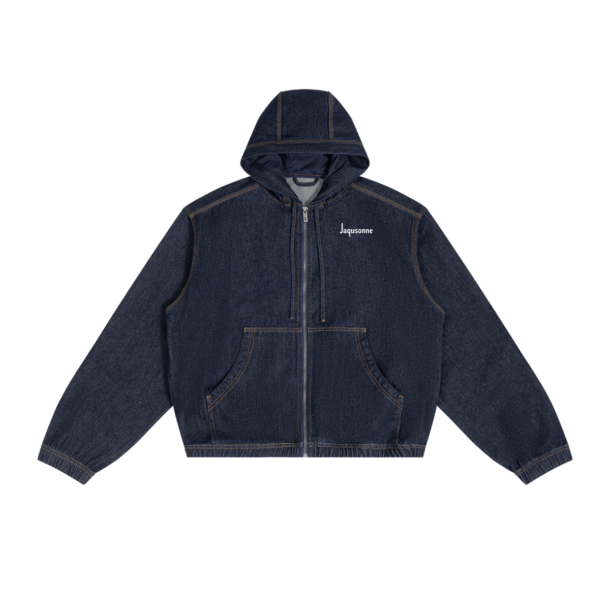 JAQUSONNE LOGO VINTAGE WASH HOODED DENIM JACKET