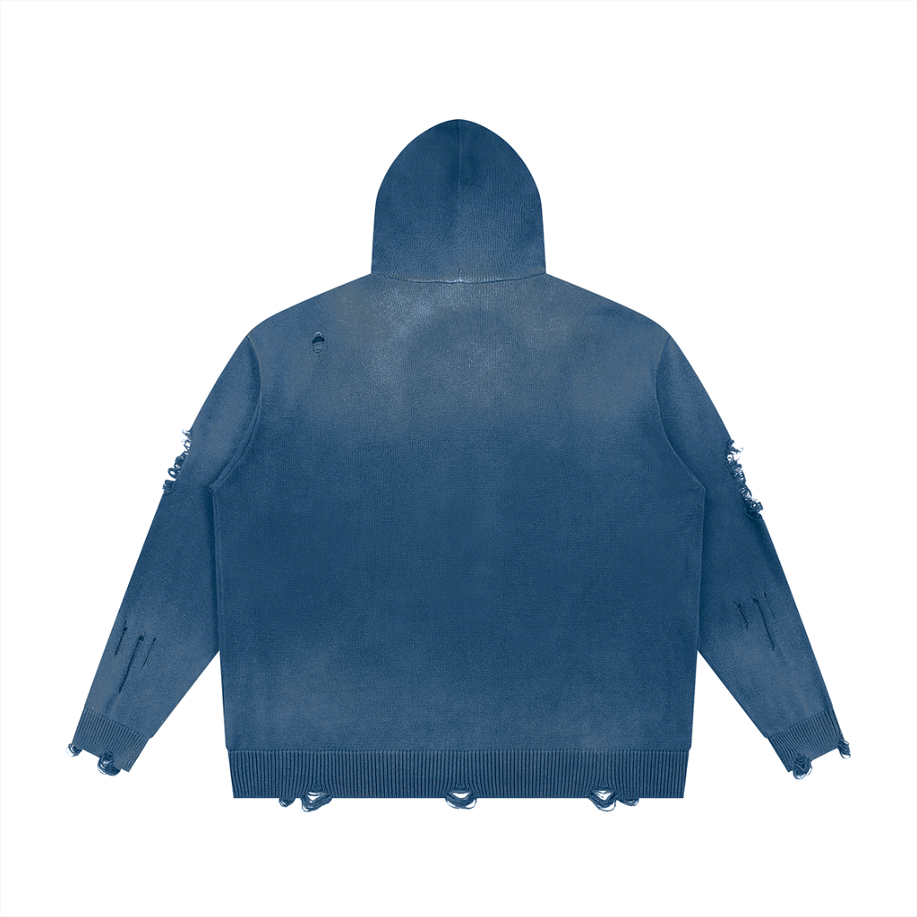 VARSITY DISTRESSED FULL ZIP SWEATER