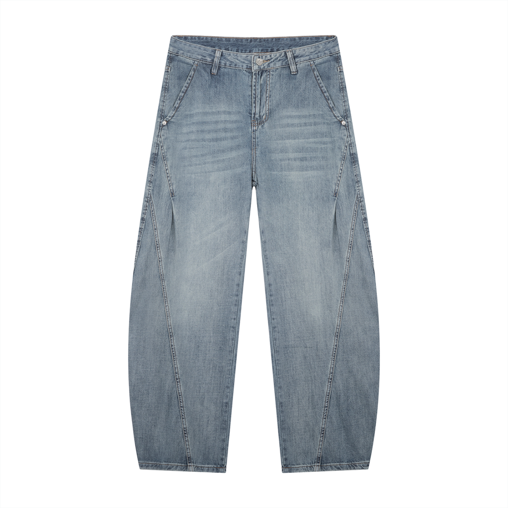 VINTAGE WASH BARREL LEG JEANS