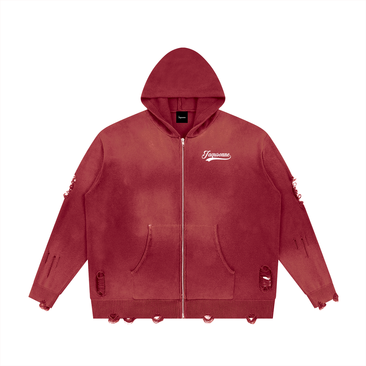 VARSITY DISTRESSED FULL ZIP SWEATER