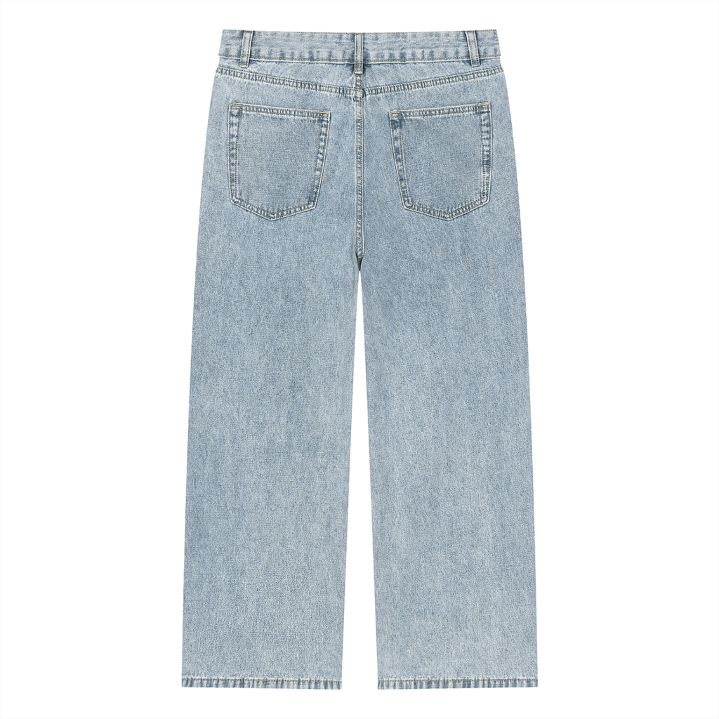 VINTAGE WASH FULL-ZIP DENIM STRAIGHT LEG JEANS
