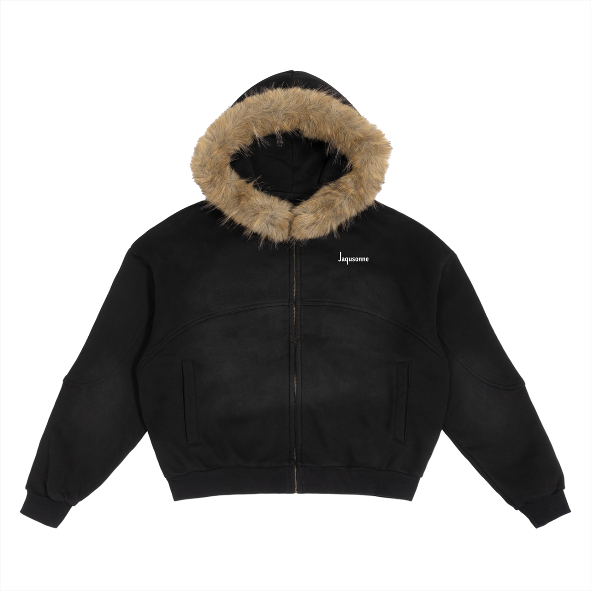 JAQUSONNE LOGO SUN FADE BOXY FUR HOODIE