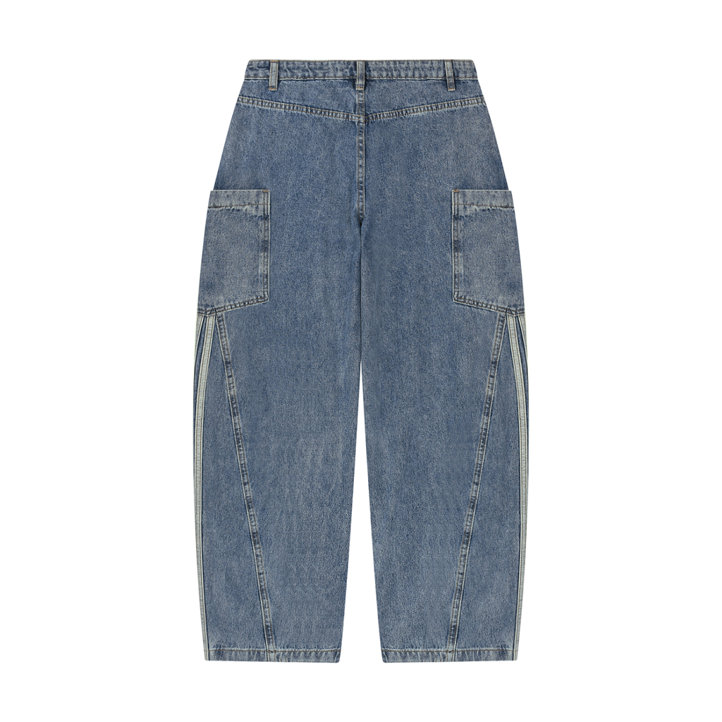 JAQUSONNE LOGO VINTAGE WASH BARREL LEG JEANS