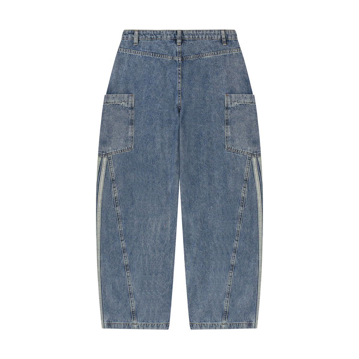 JAQUSONNE LOGO VINTAGE WASH BARREL LEG JEANS