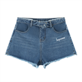 JAQUSONNE LOGO VINTAGE WASH HIGH RISE DENIM SHORTS
