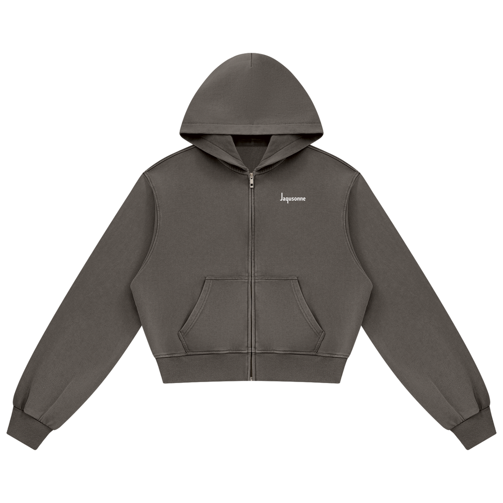 JAQUSONNE LOGO MINERAL WASH FULL ZIP HOODIE