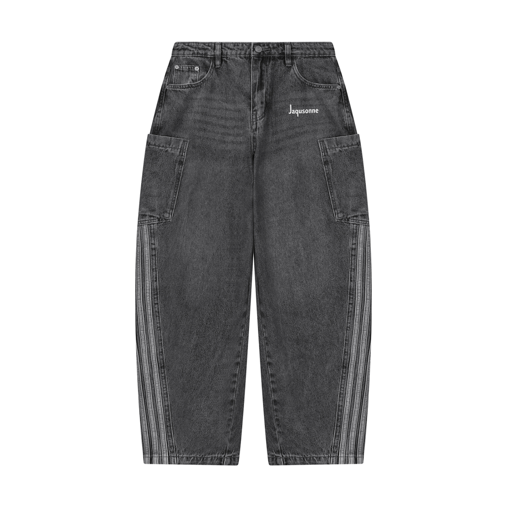JAQUSONNE LOGO VINTAGE WASH BARREL LEG JEANS