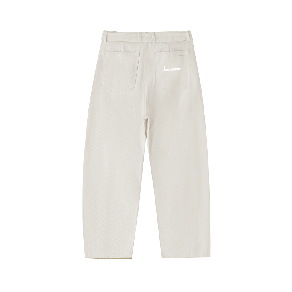 JAQUSONNE LOGO BELTED BARREL-LEG CHINO PANTS