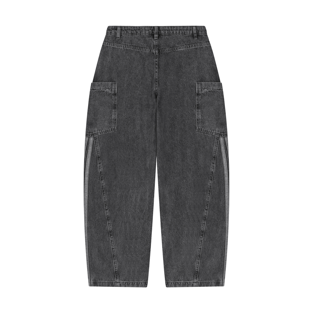 JAQUSONNE LOGO VINTAGE WASH BARREL LEG JEANS
