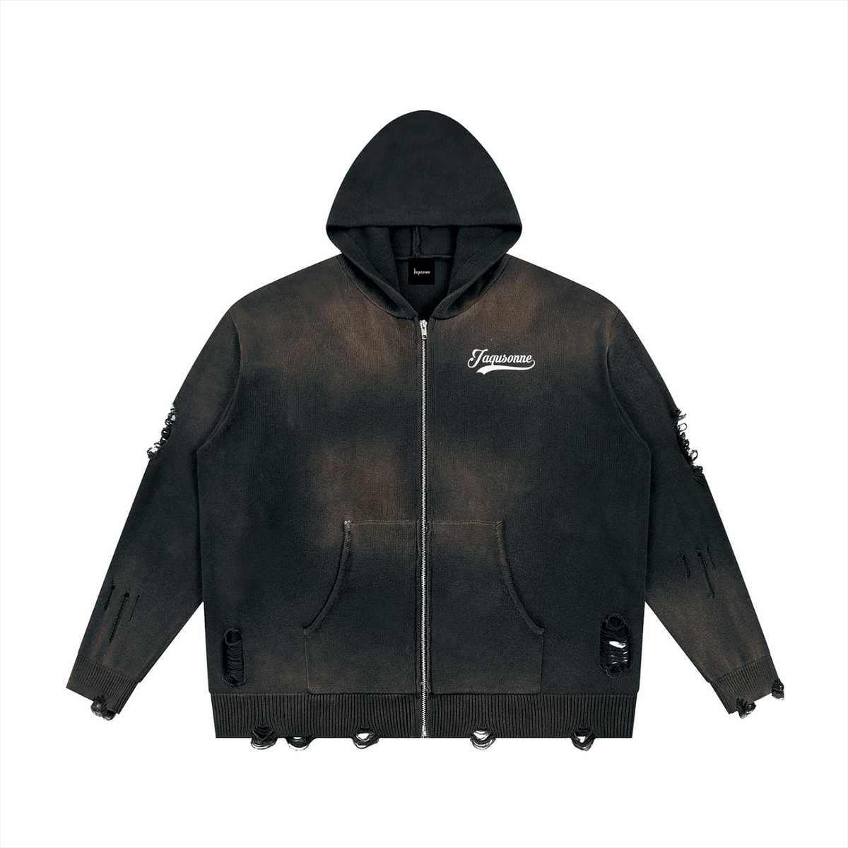 VARSITY DISTRESSED FULL ZIP SWEATER