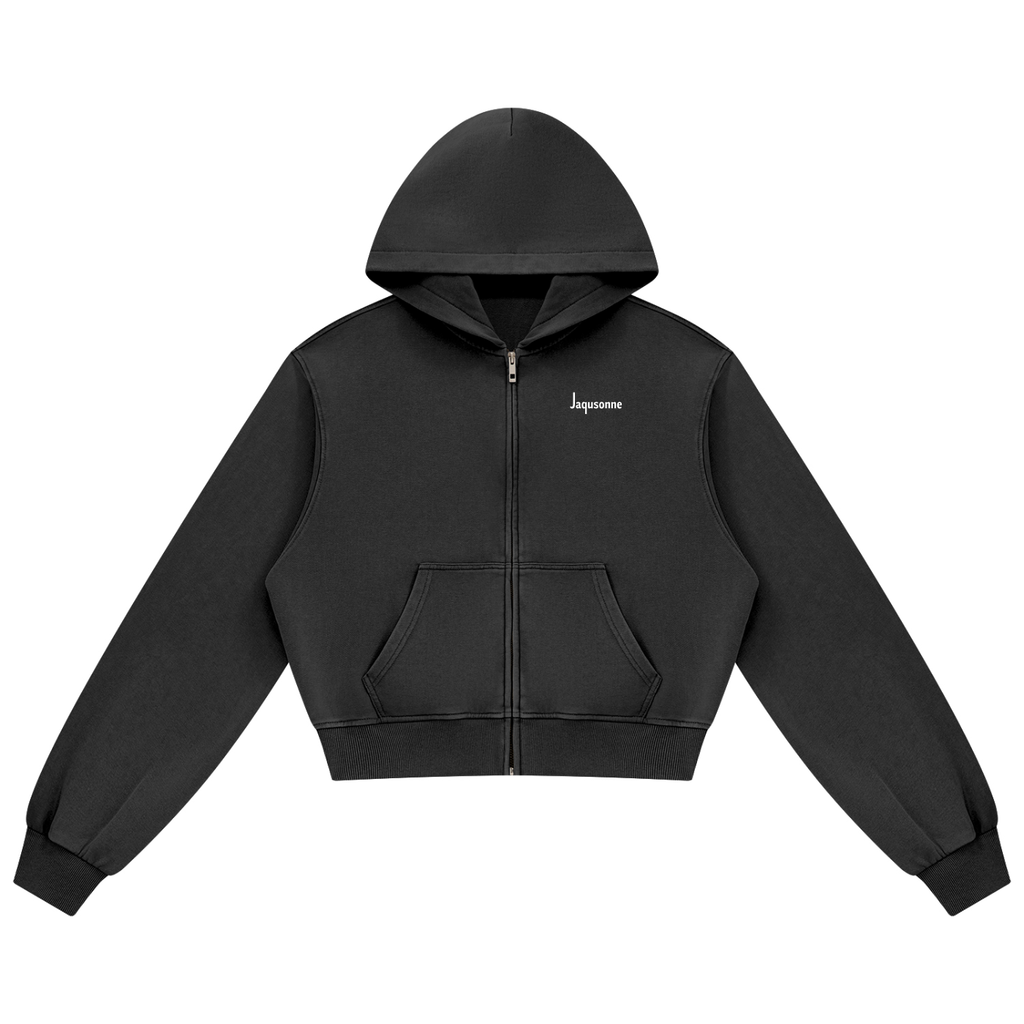 JAQUSONNE LOGO MINERAL WASH FULL ZIP HOODIE