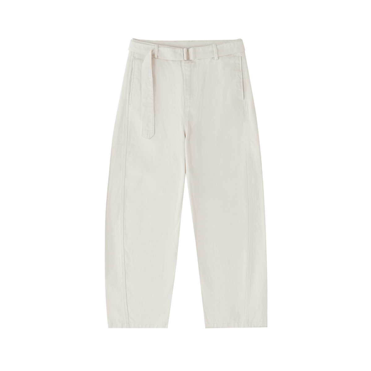 JAQUSONNE LOGO BELTED BARREL-LEG CHINO PANTS
