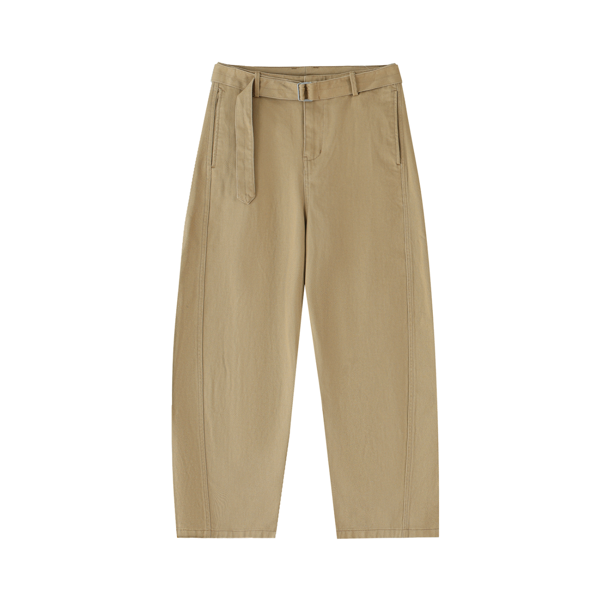 JAQUSONNE LOGO BELTED BARREL-LEG CHINO PANTS