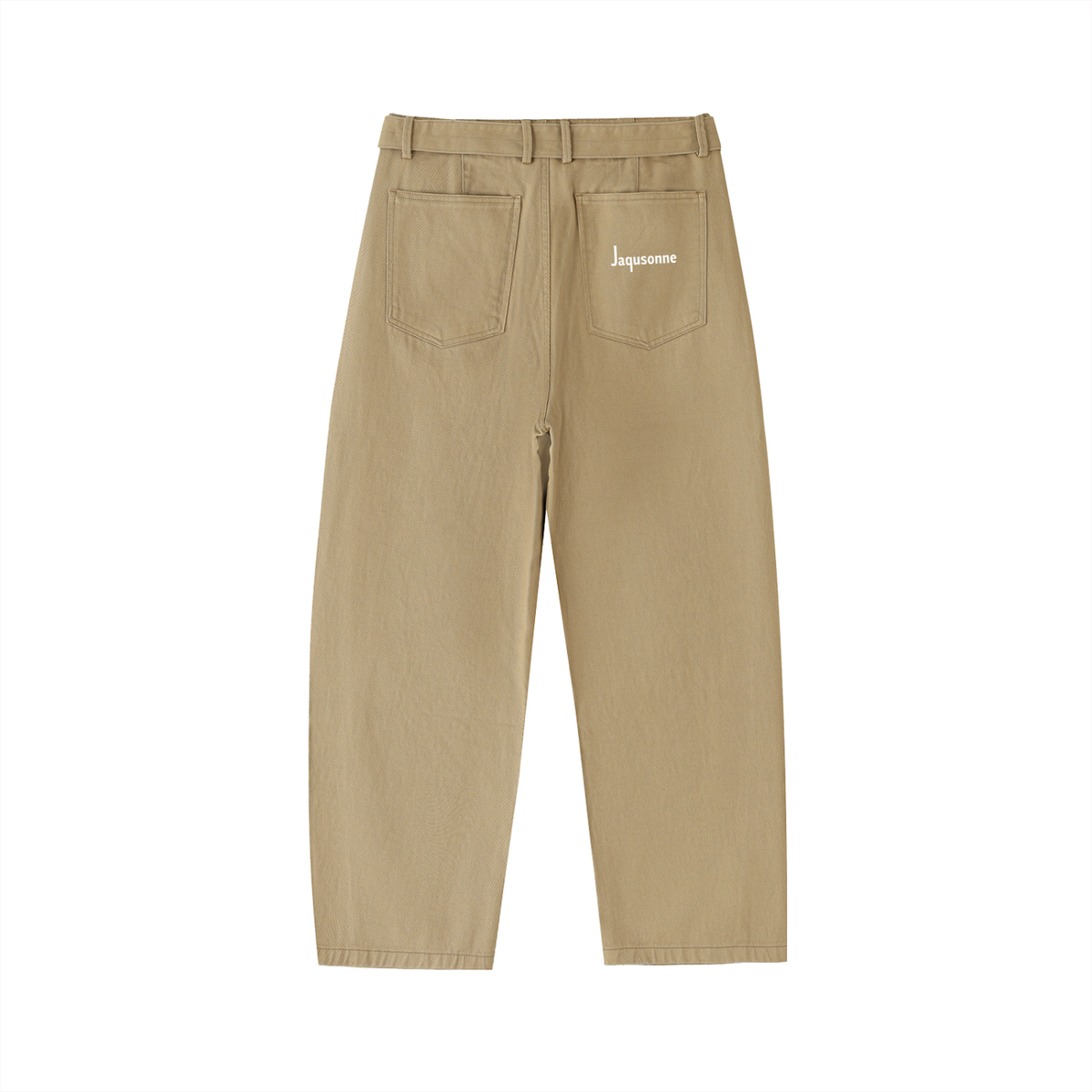 JAQUSONNE LOGO BELTED BARREL-LEG CHINO PANTS
