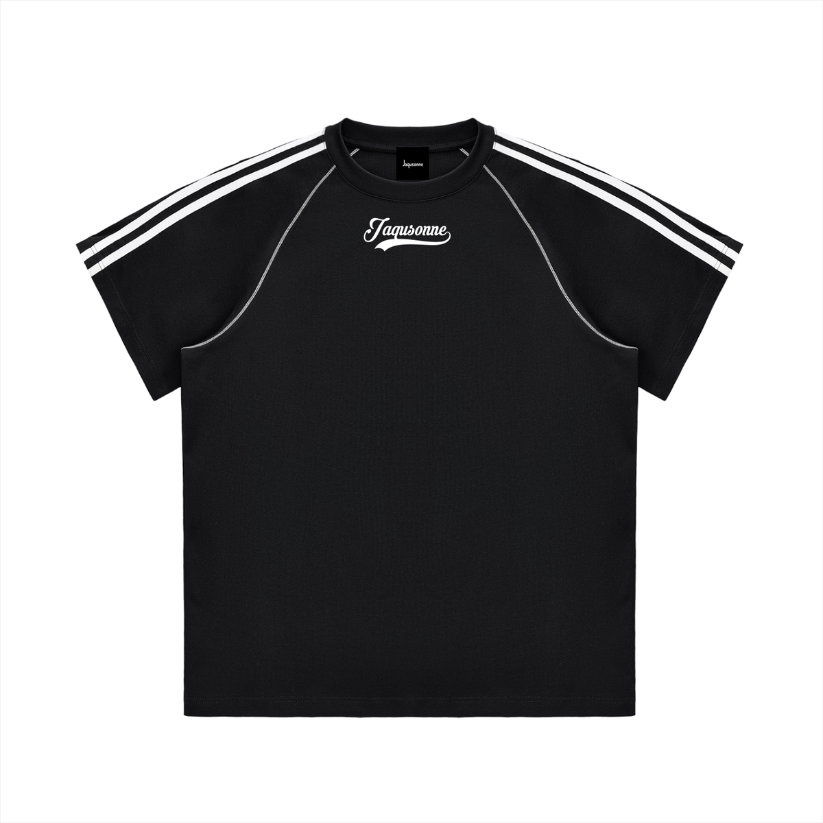 JAQUSONNE VARSITY LOGO STRIPED CONTRAST STITCH T-SHIRT