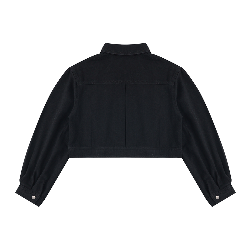 JAQUSONNE LOGO CROP DENIM JACKET