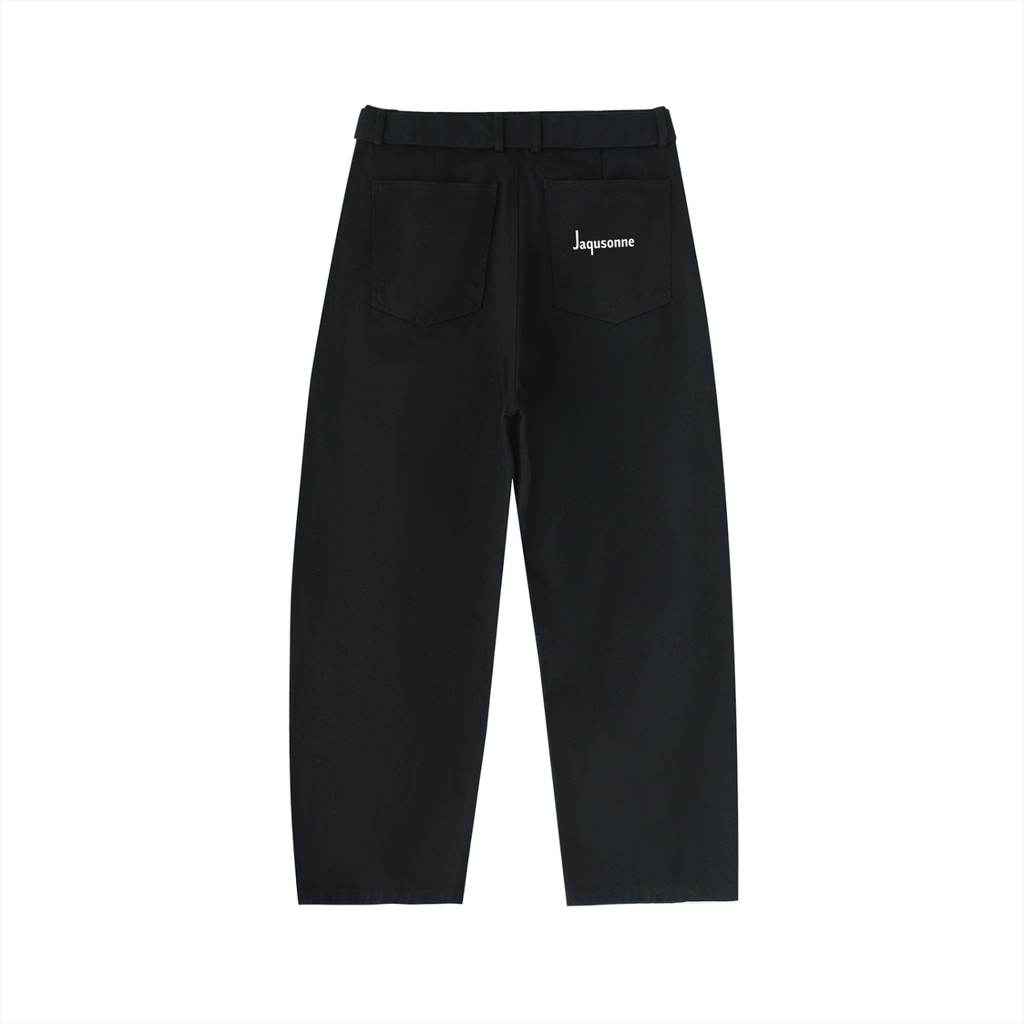 JAQUSONNE LOGO BELTED BARREL-LEG CHINO PANTS