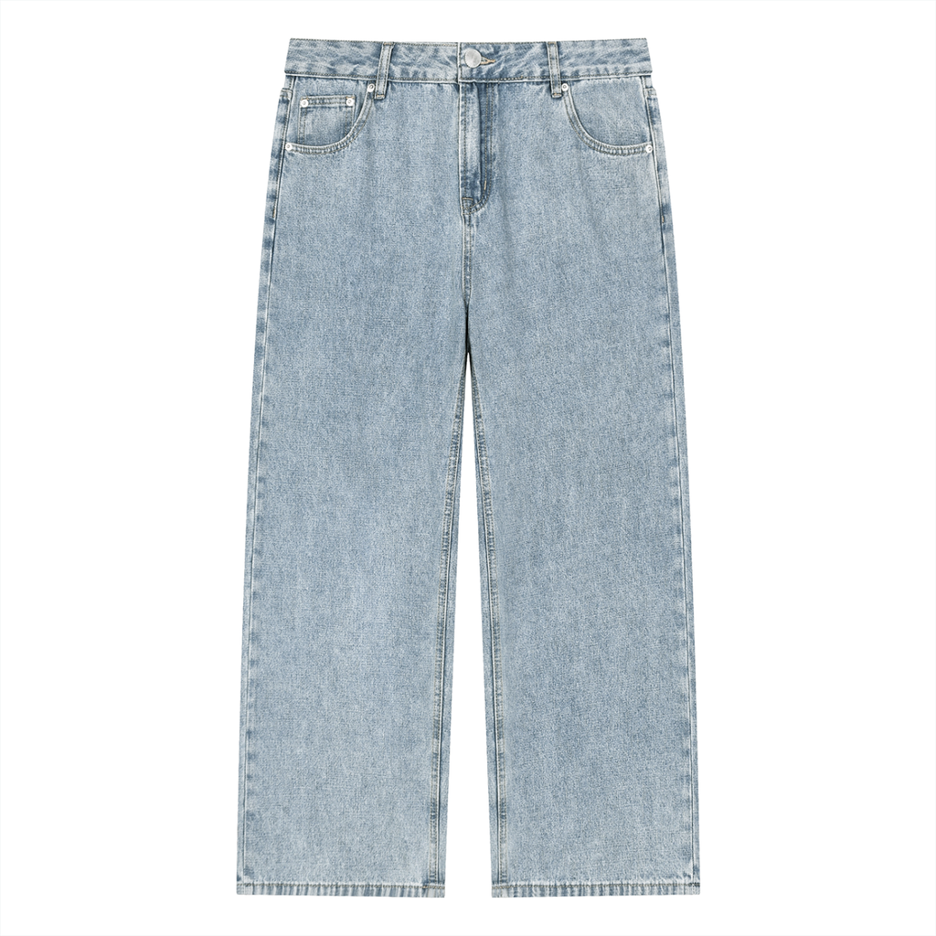 VINTAGE WASH FULL-ZIP DENIM STRAIGHT LEG JEANS
