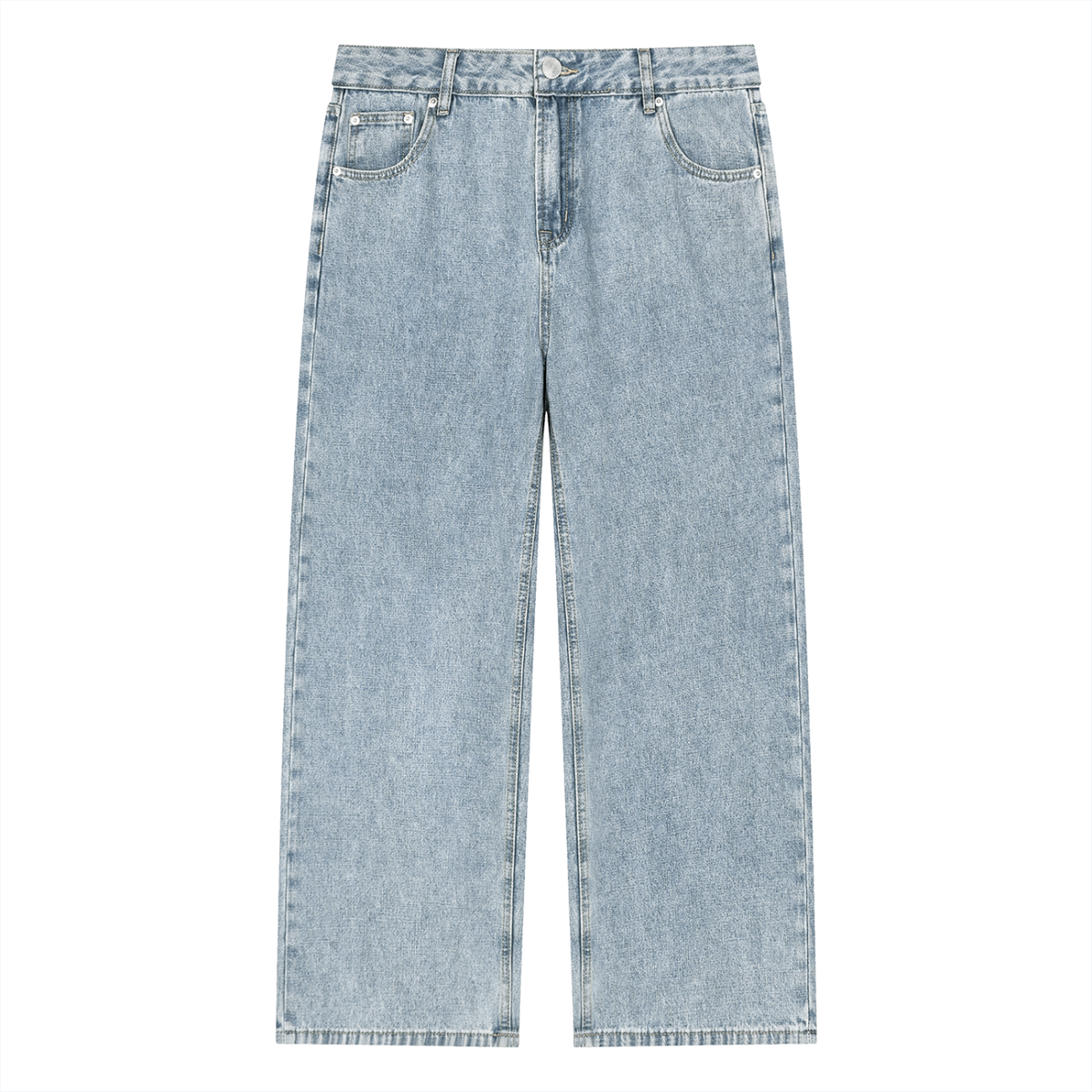 VINTAGE WASH FULL-ZIP DENIM STRAIGHT LEG JEANS