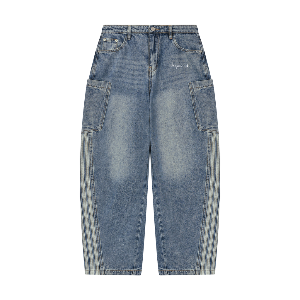 JAQUSONNE LOGO VINTAGE WASH BARREL LEG JEANS