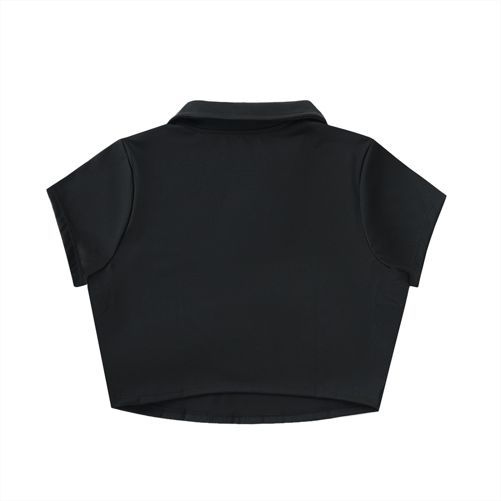 VARSITY LOGO V-NECK LAPEL CROP TOP