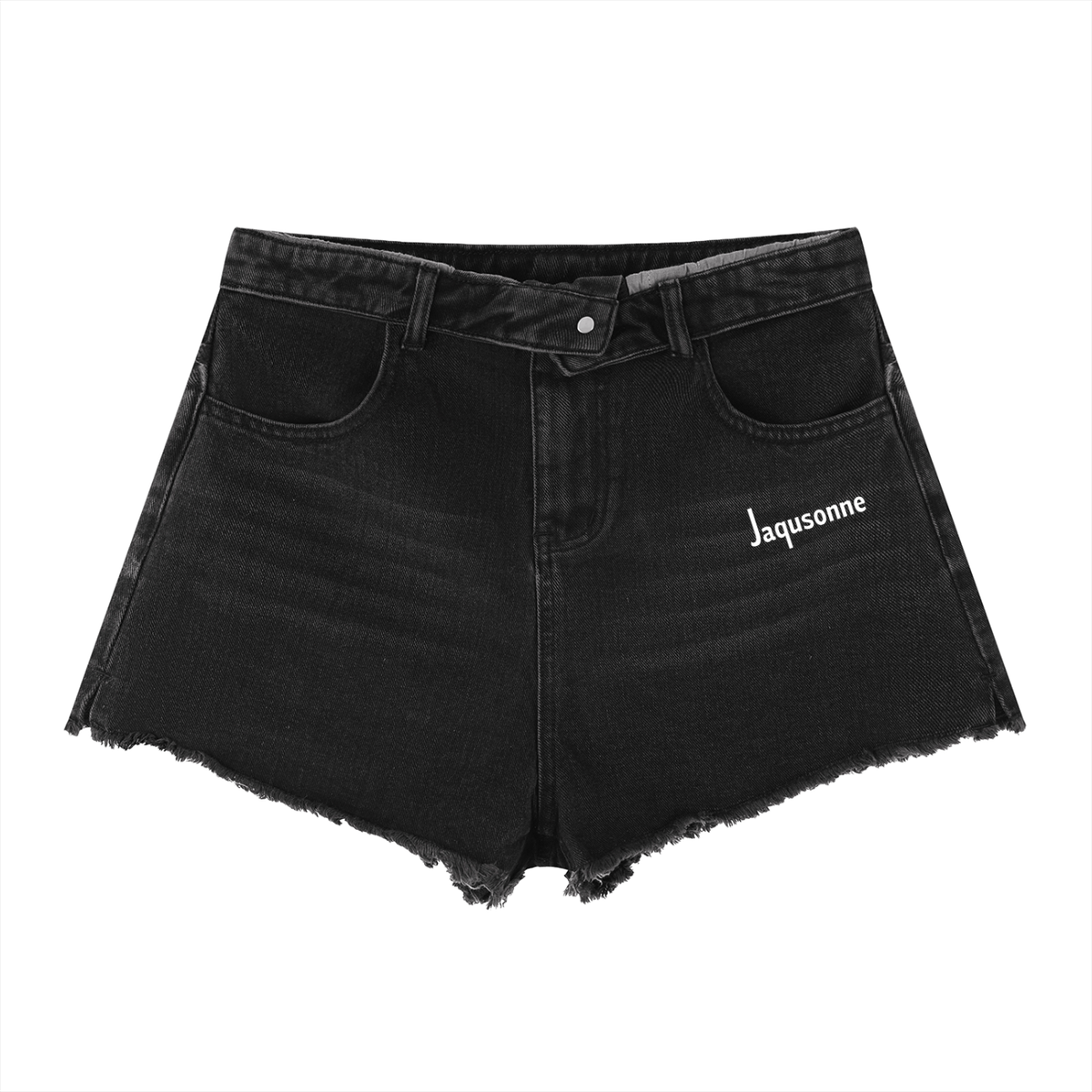 JAQUSONNE LOGO VINTAGE WASH HIGH RISE DENIM SHORTS