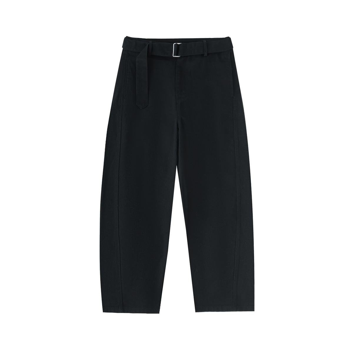 JAQUSONNE LOGO BELTED BARREL-LEG CHINO PANTS