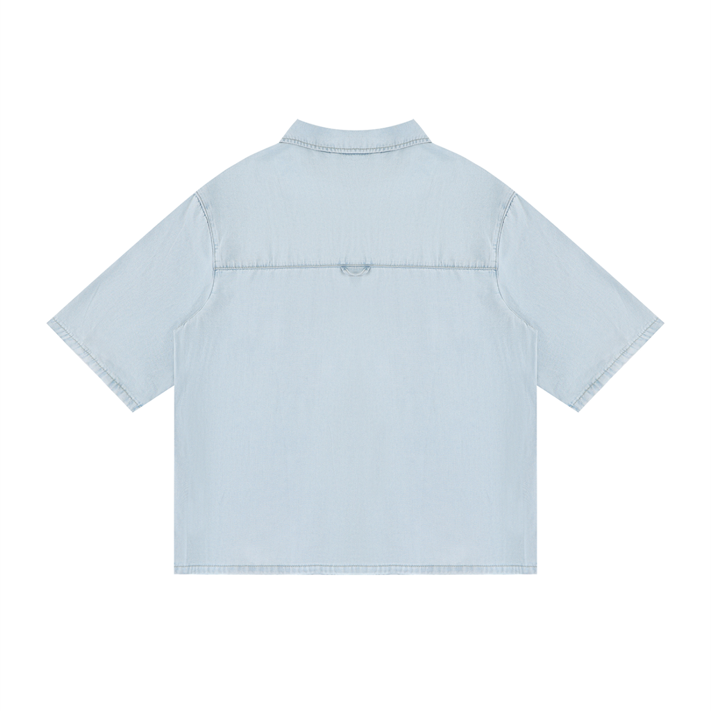 JAQUSONNE LOGO VINTAGE WASH DROP SHOUKDER LYOCELL SHIRT