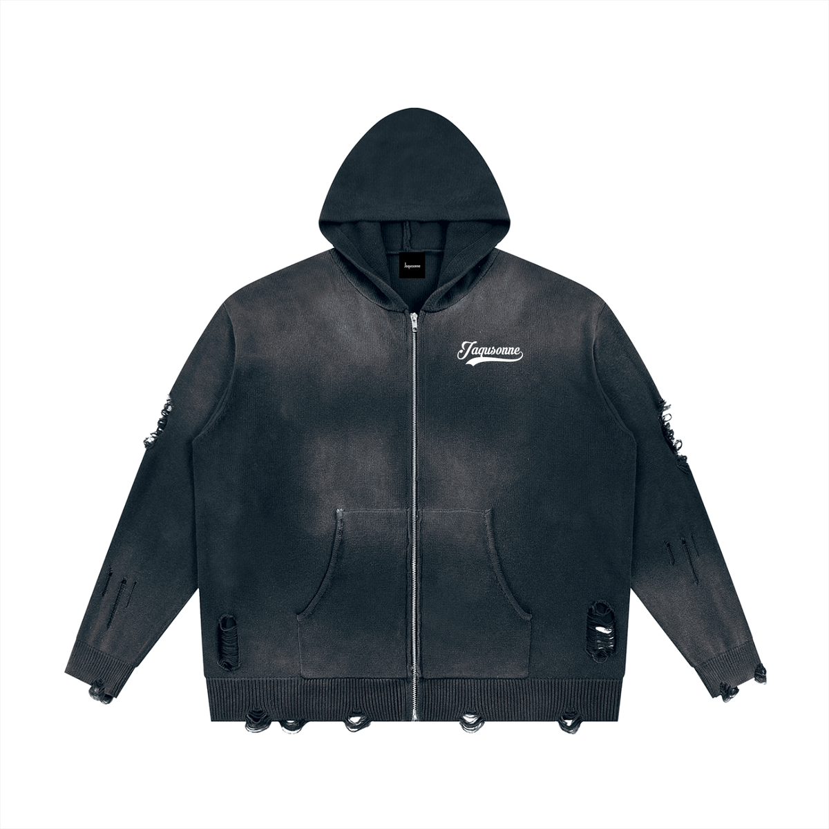 VARSITY DISTRESSED FULL ZIP SWEATER