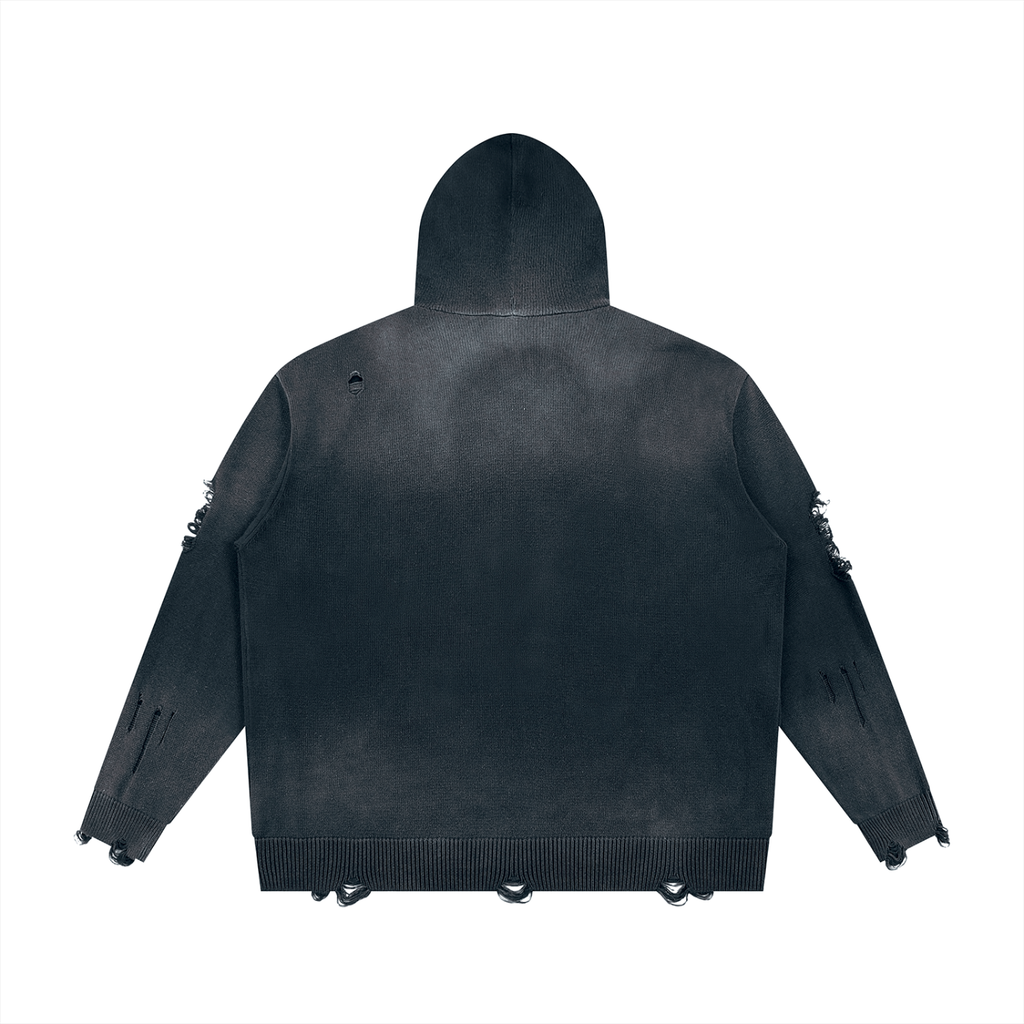 VARSITY DISTRESSED FULL ZIP SWEATER